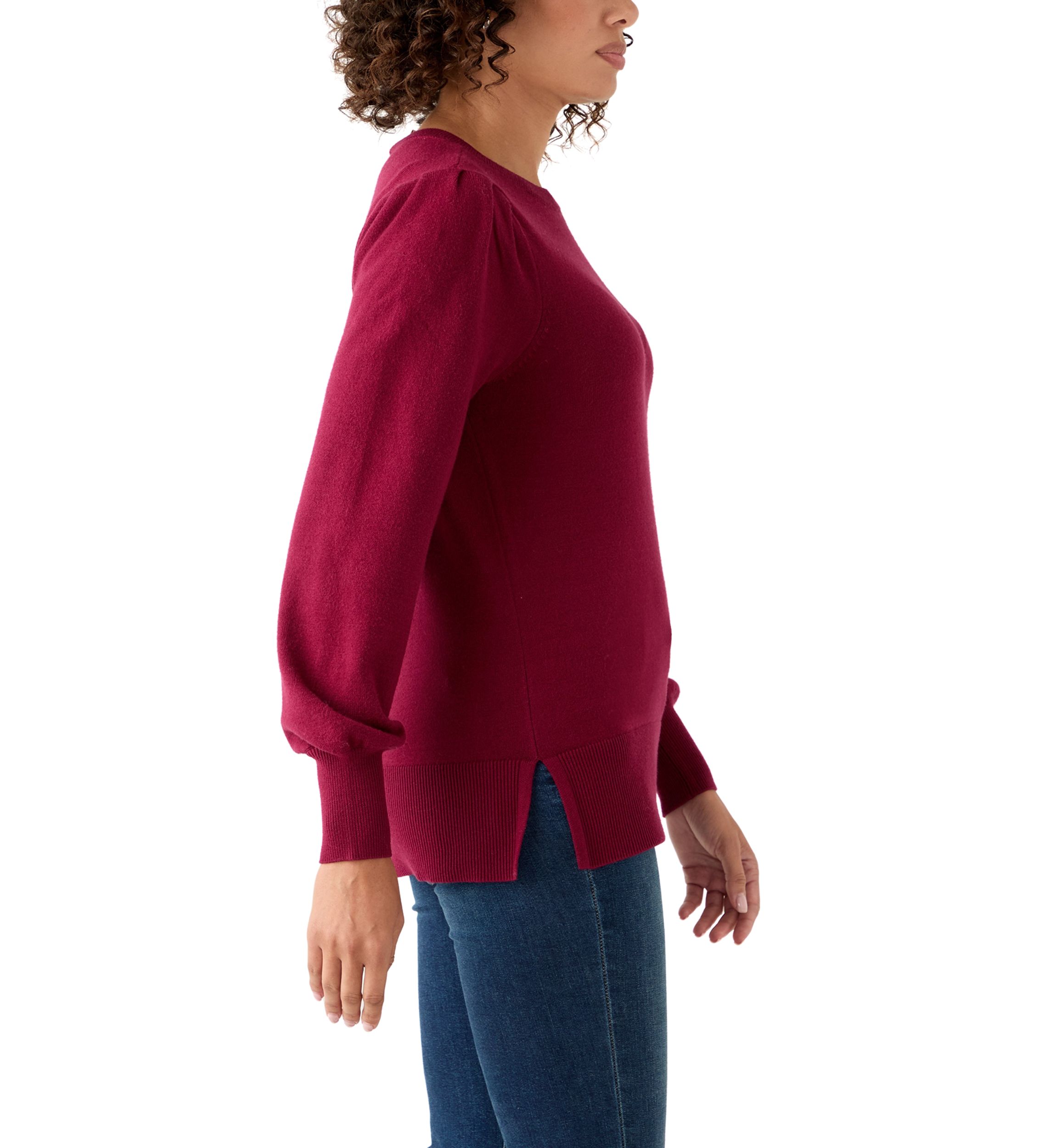 Womerns Puff Sleeve Crew Neck Tunic Sweater