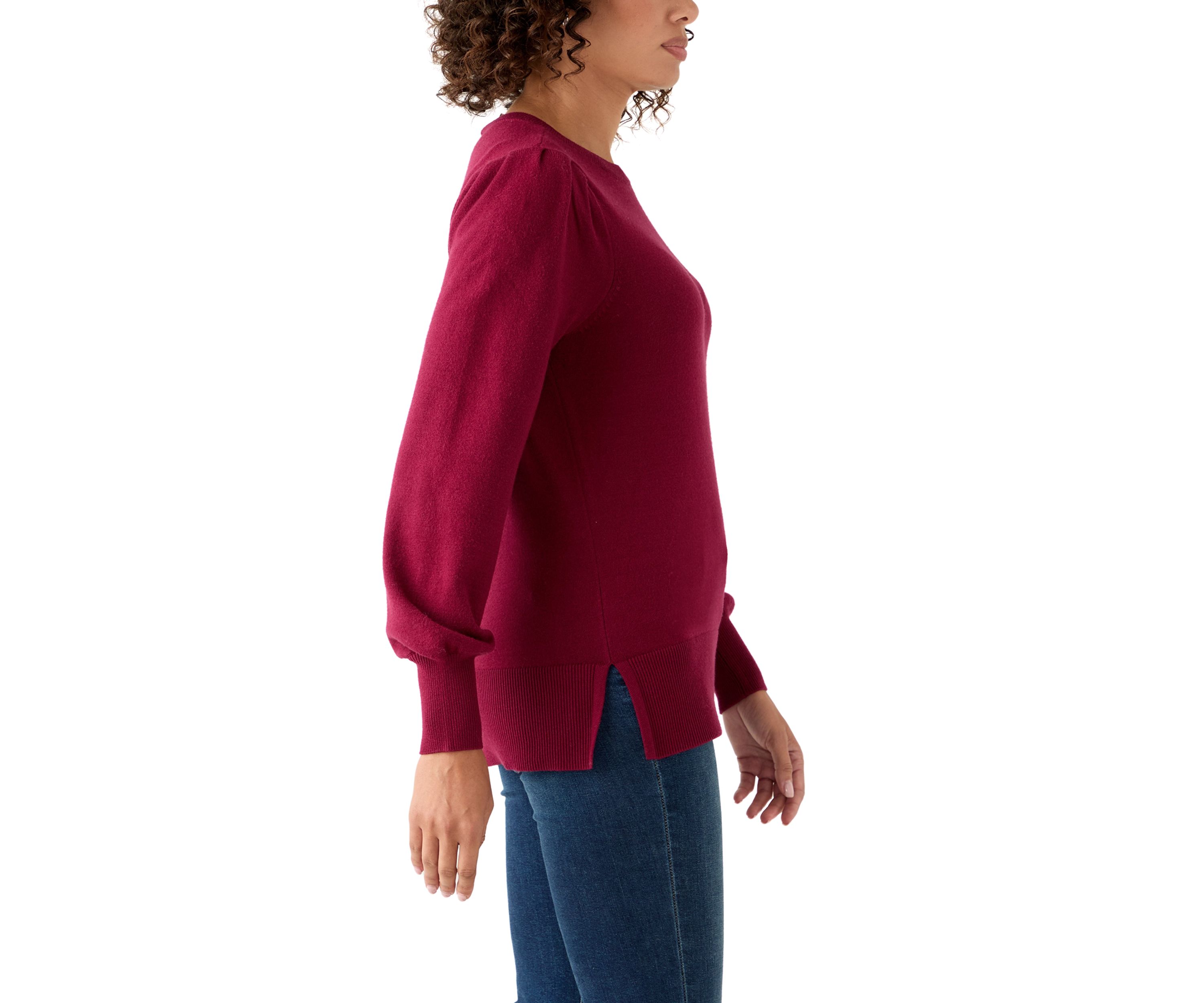Womerns Puff Sleeve Crew Neck Tunic Sweater