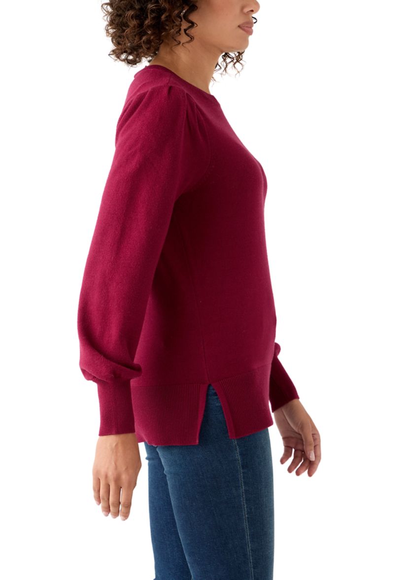 Womerns Puff Sleeve Crew Neck Tunic Sweater