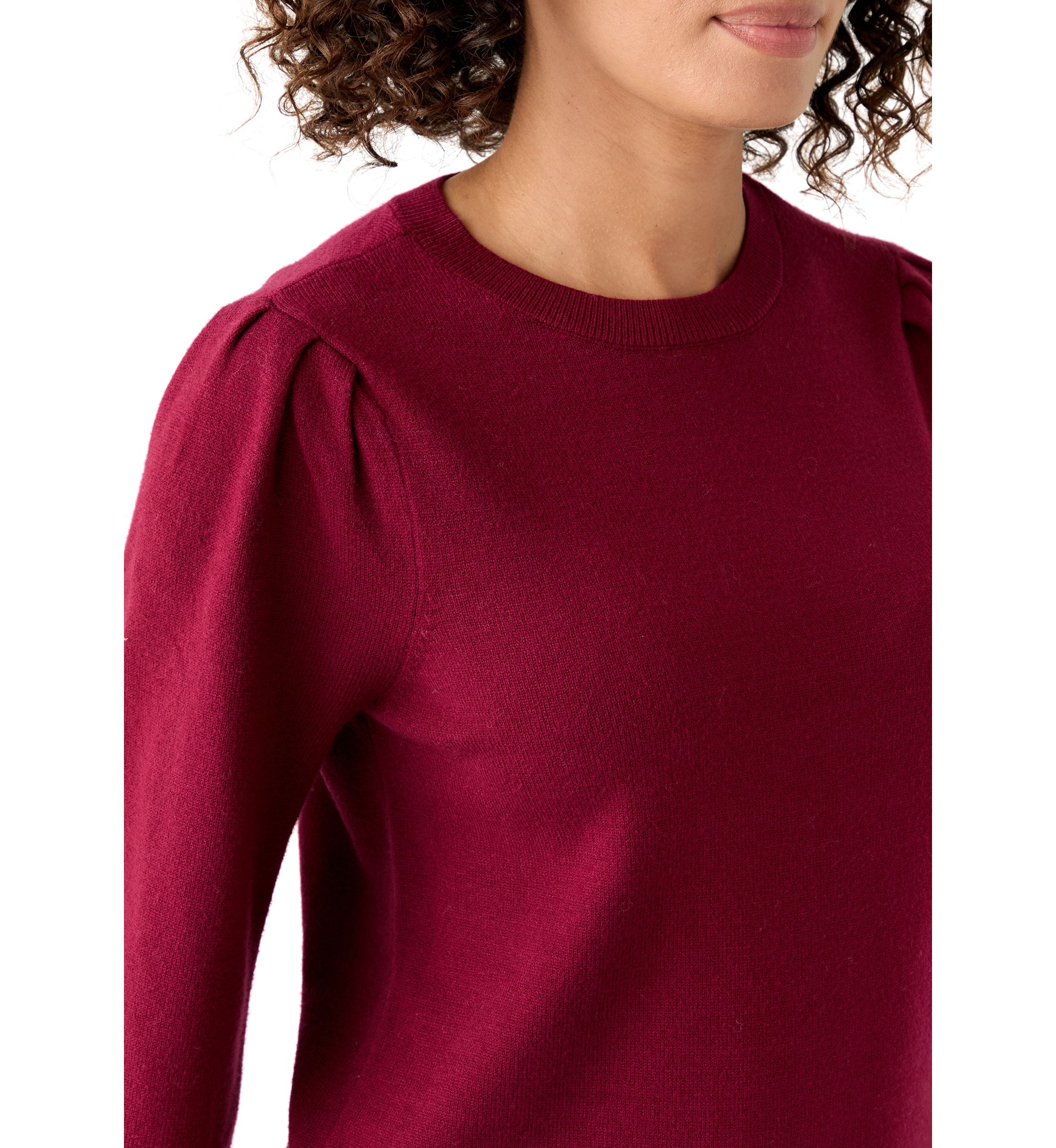 Womerns Puff Sleeve Crew Neck Tunic Sweater
