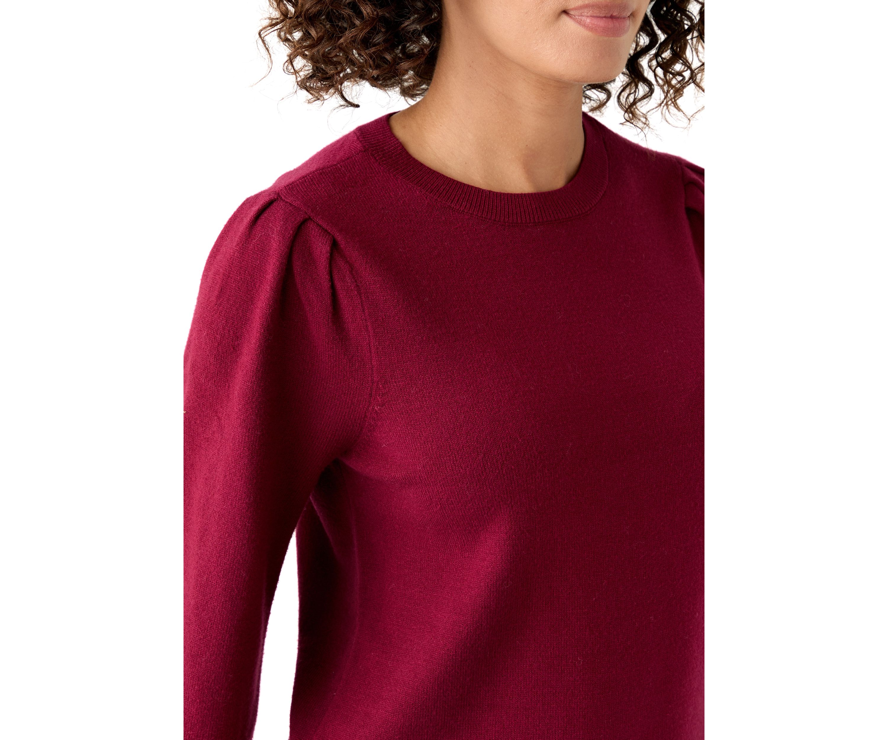 Womerns Puff Sleeve Crew Neck Tunic Sweater