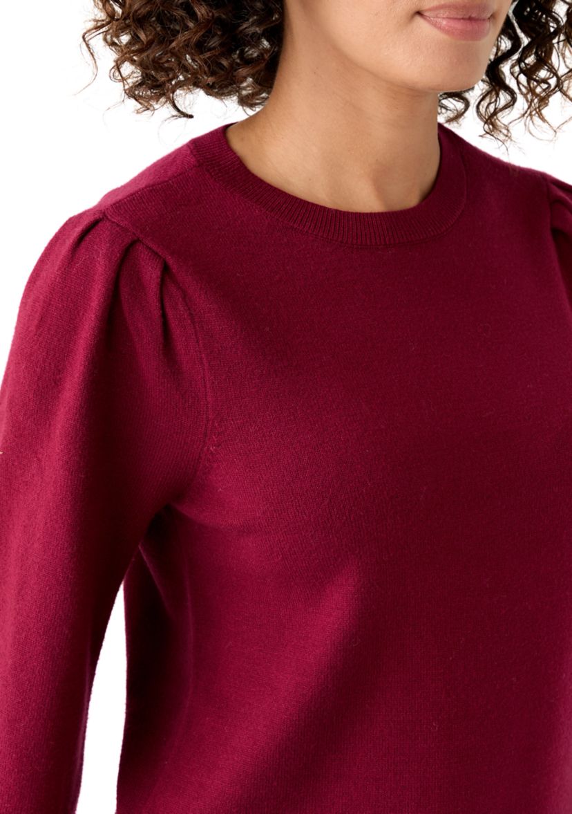 Womerns Puff Sleeve Crew Neck Tunic Sweater