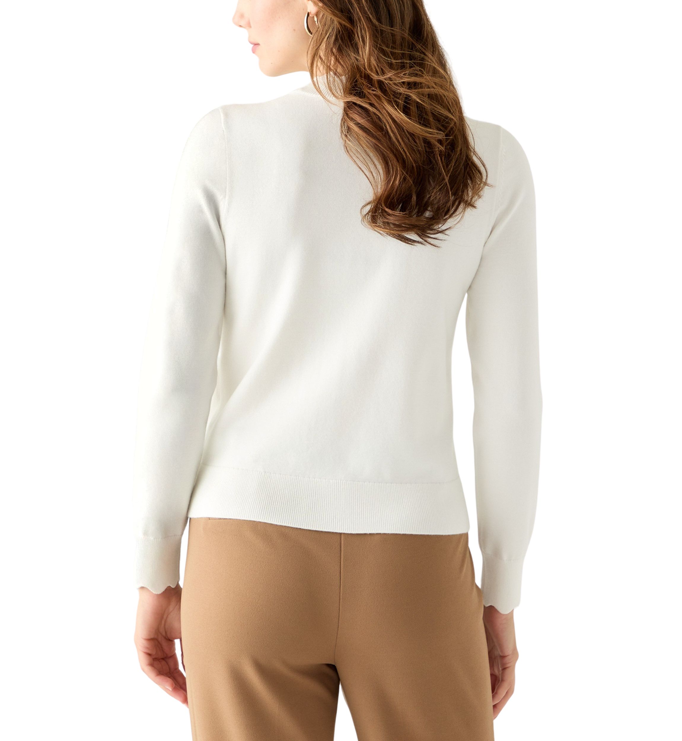 Womens Scallop Mock Neck Sweater