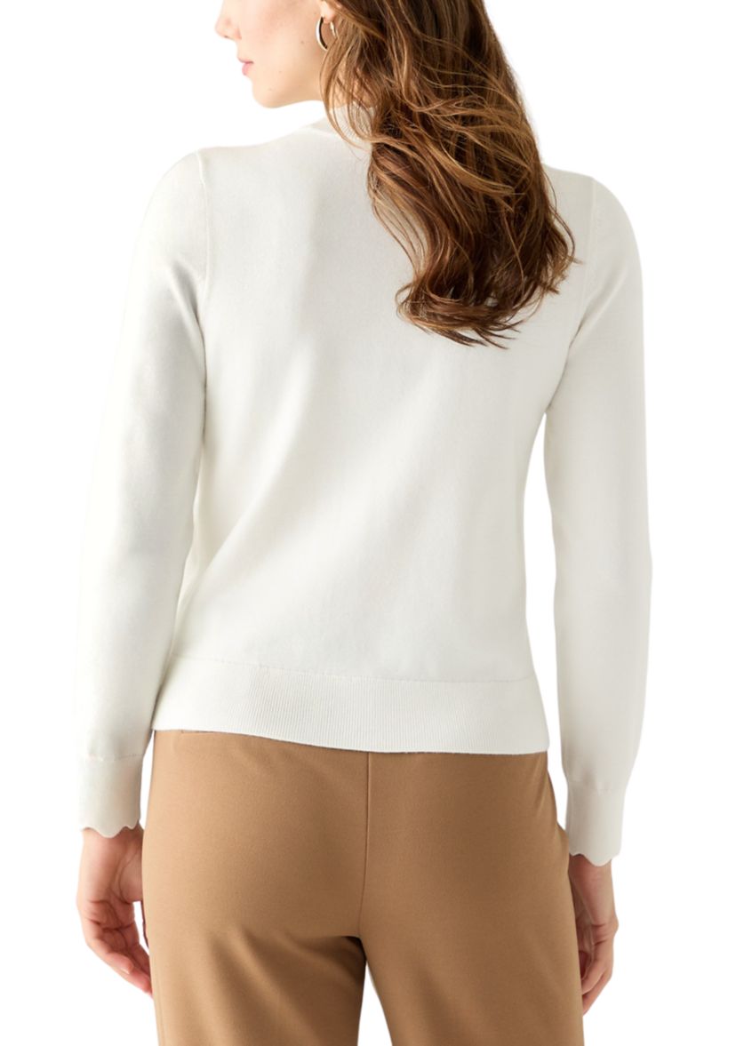 Womens Scallop Mock Neck Sweater
