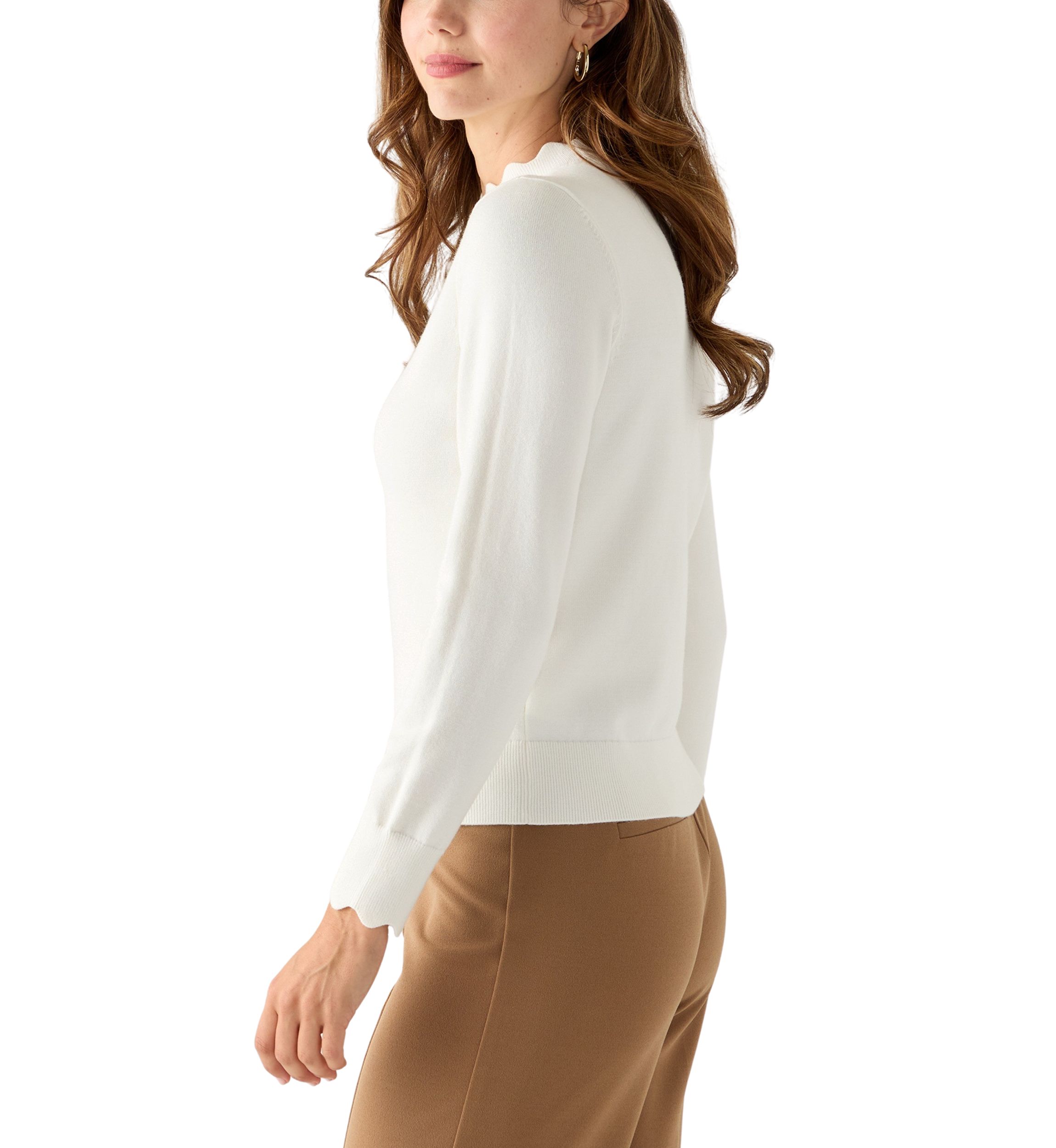 Womens Scallop Mock Neck Sweater