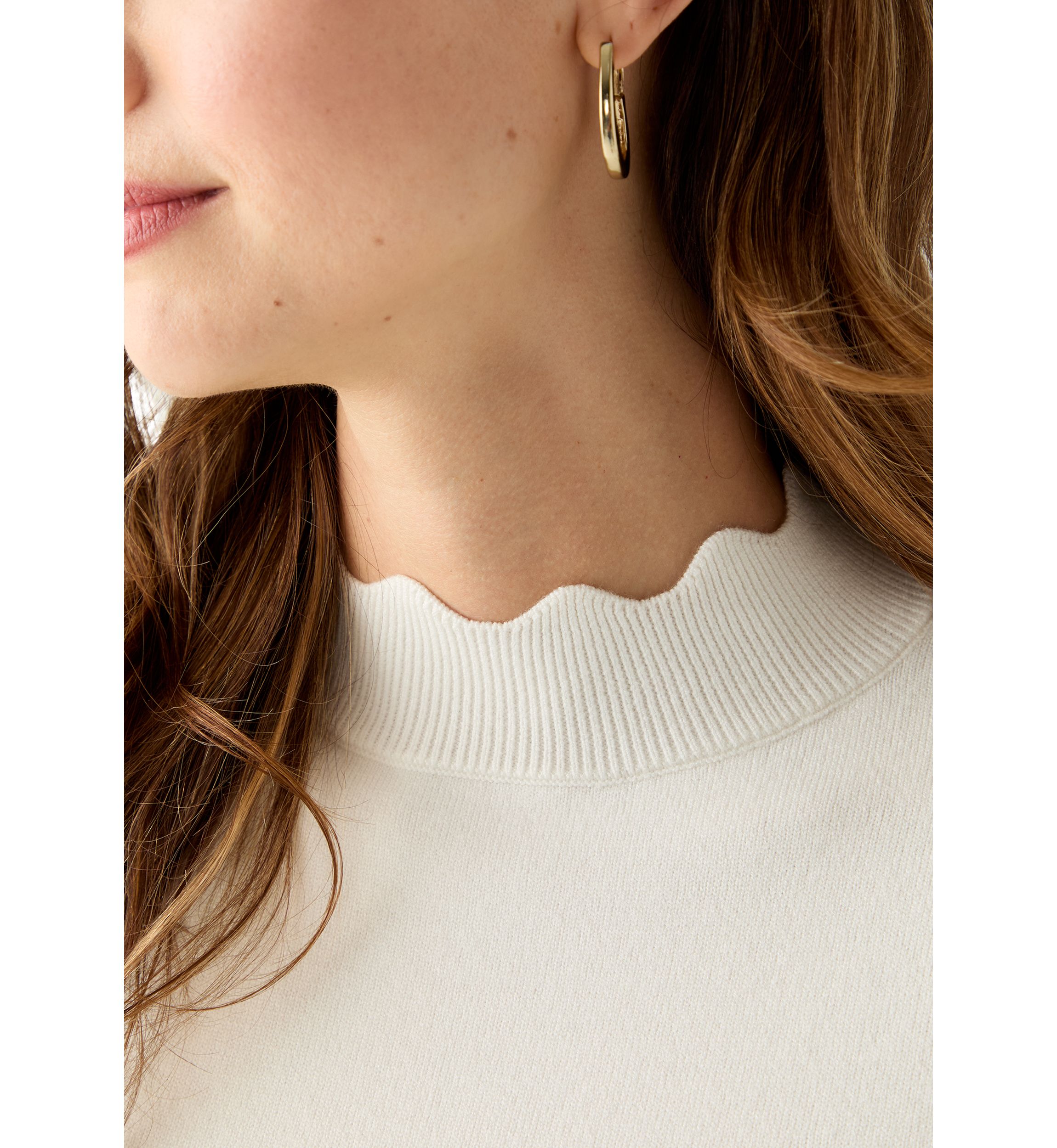 Womens Scallop Mock Neck Sweater