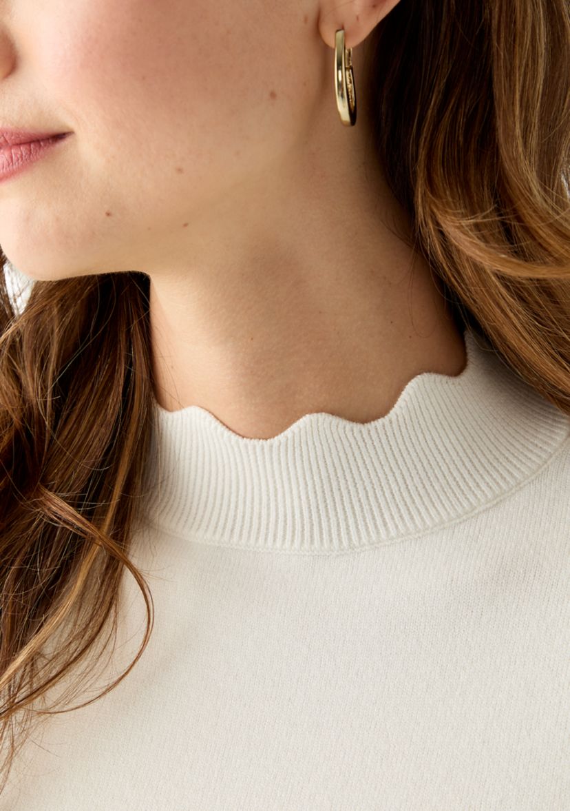 Womens Scallop Mock Neck Sweater
