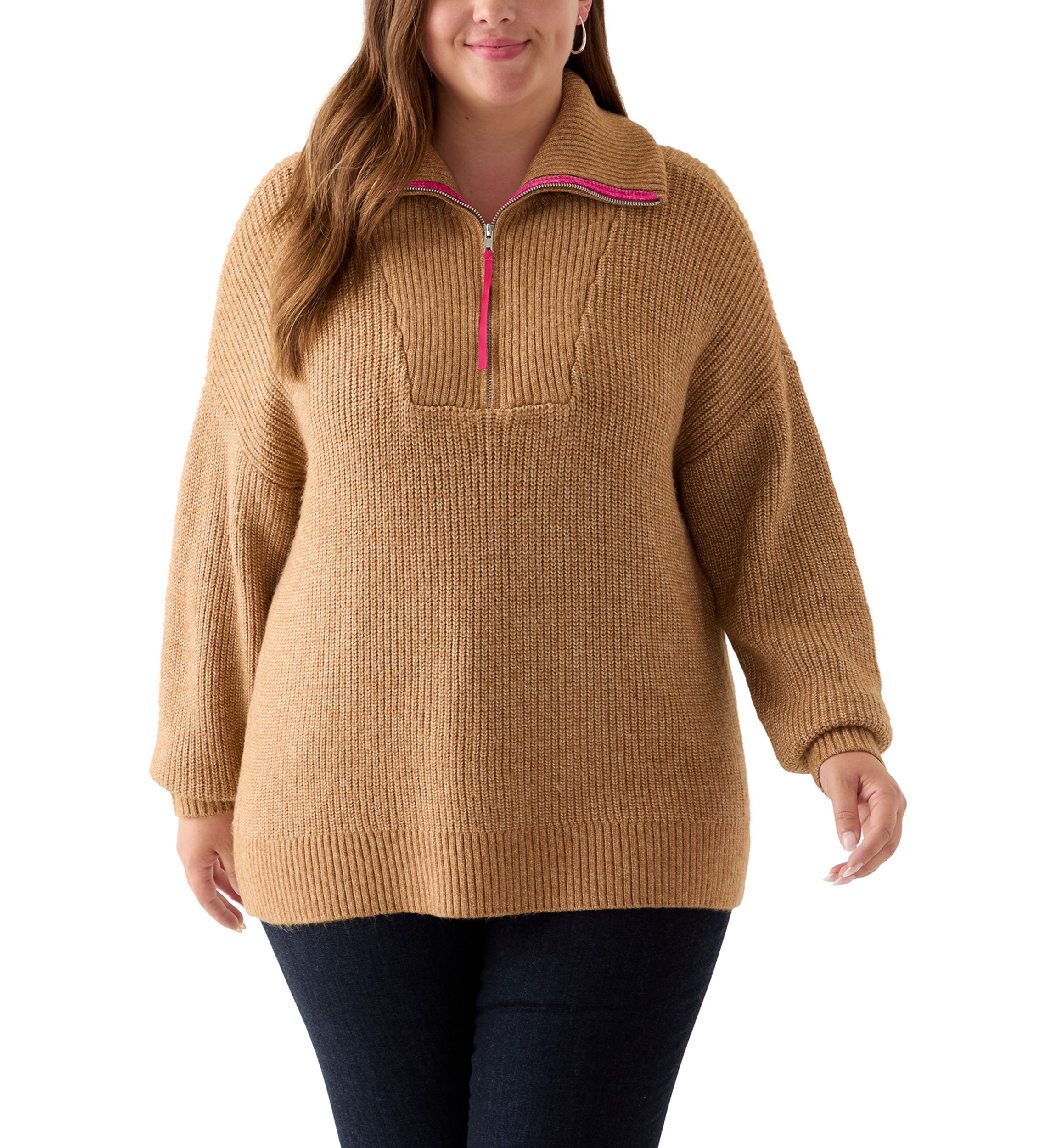 Plus Size Turtleneck Quarter Zip Pullover