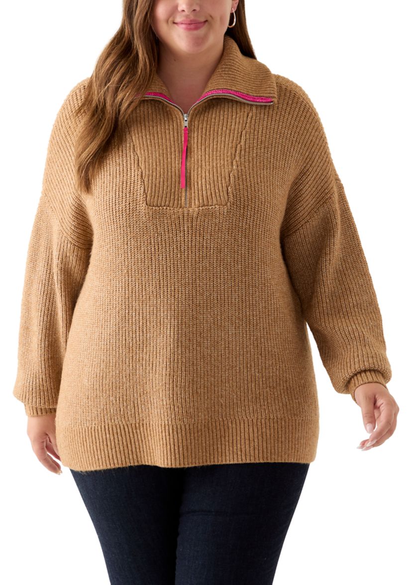 Plus Size Turtleneck Quarter Zip Pullover