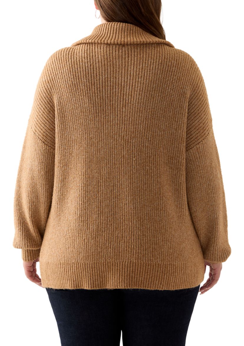 Plus Size Turtleneck Quarter Zip Pullover