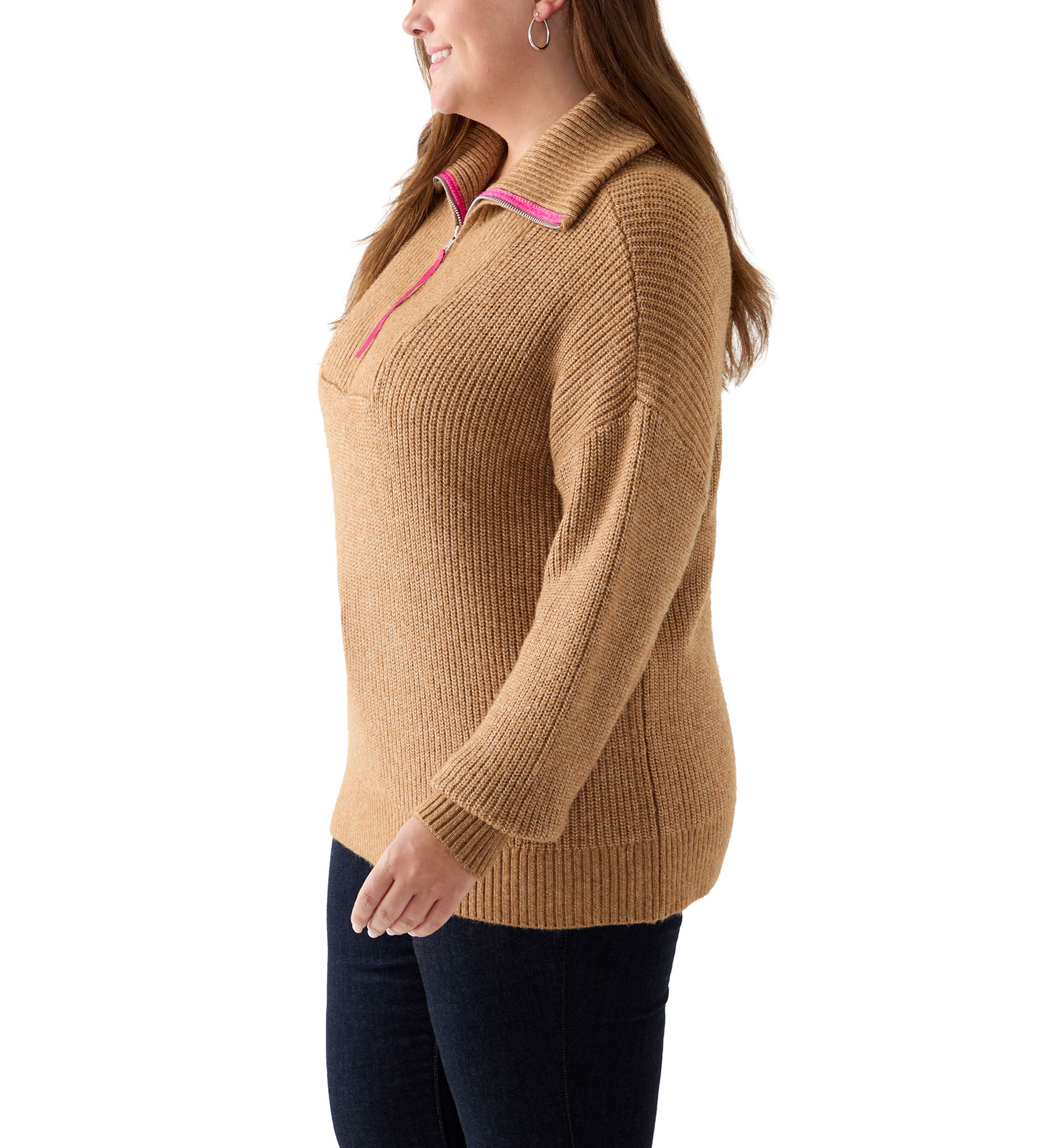 Plus Size Turtleneck Quarter Zip Pullover
