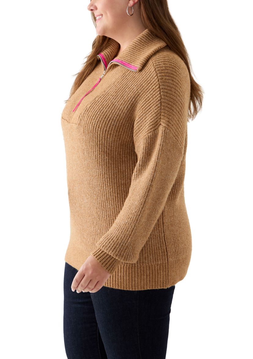 Plus Size Turtleneck Quarter Zip Pullover