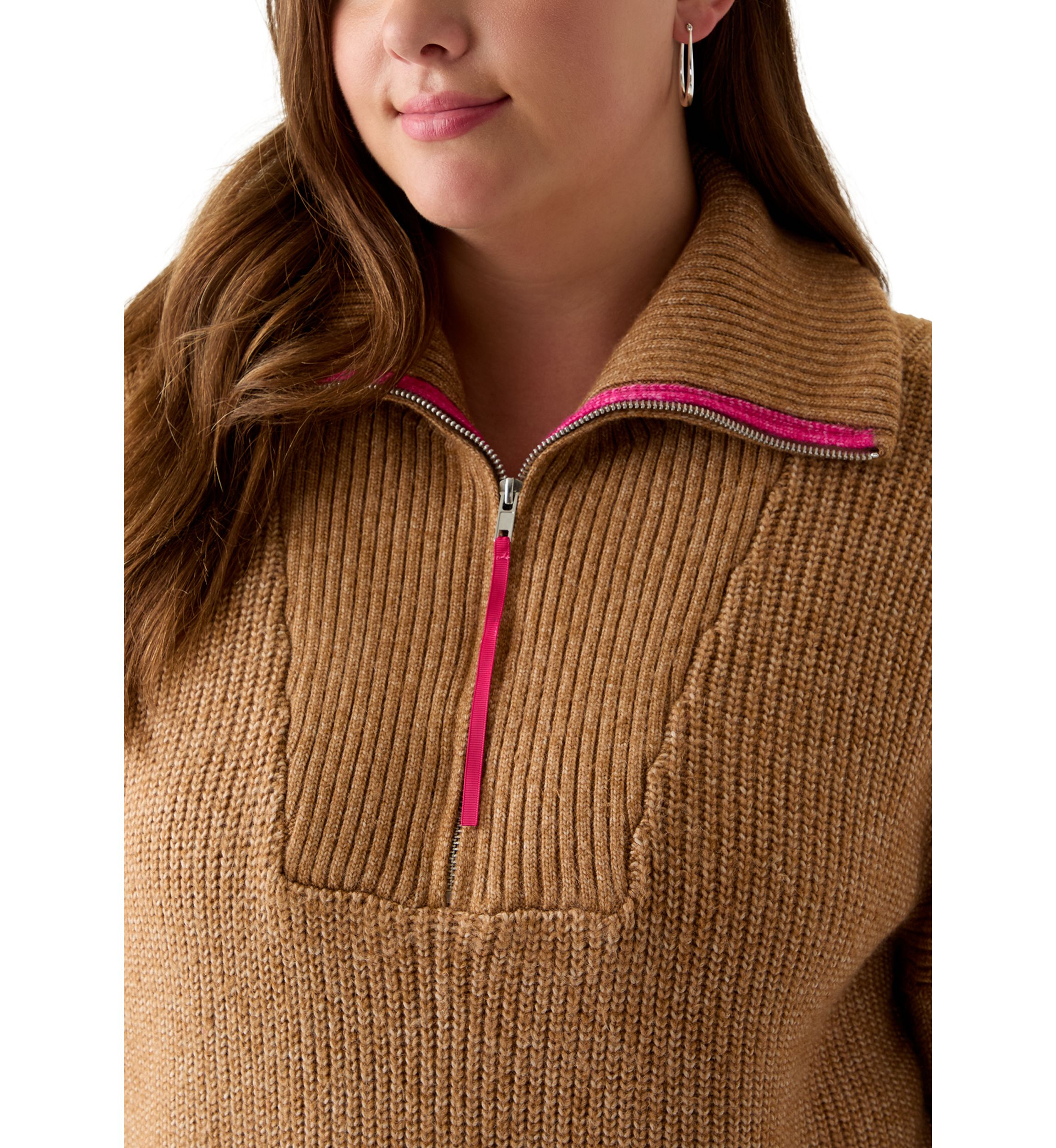 Plus Size Turtleneck Quarter Zip Pullover