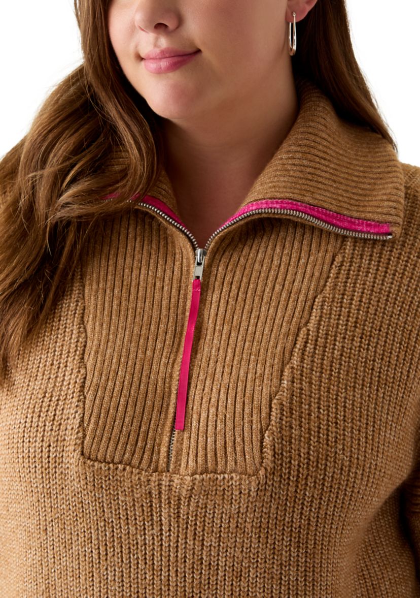 Plus Size Turtleneck Quarter Zip Pullover