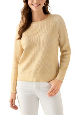 Crown & Ivy Women's Ribbed Sweater, Gold, Medium