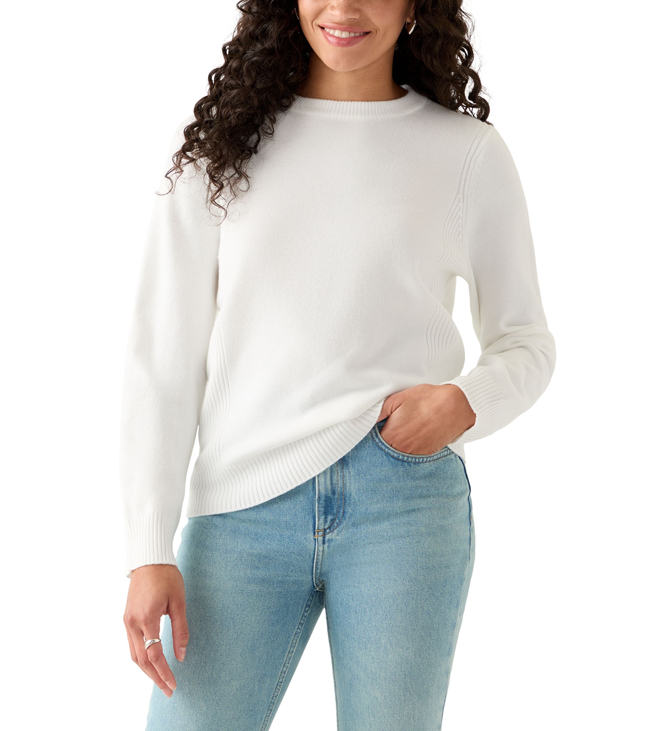 Womens Ribbed Trim Crewn Neck Sweater