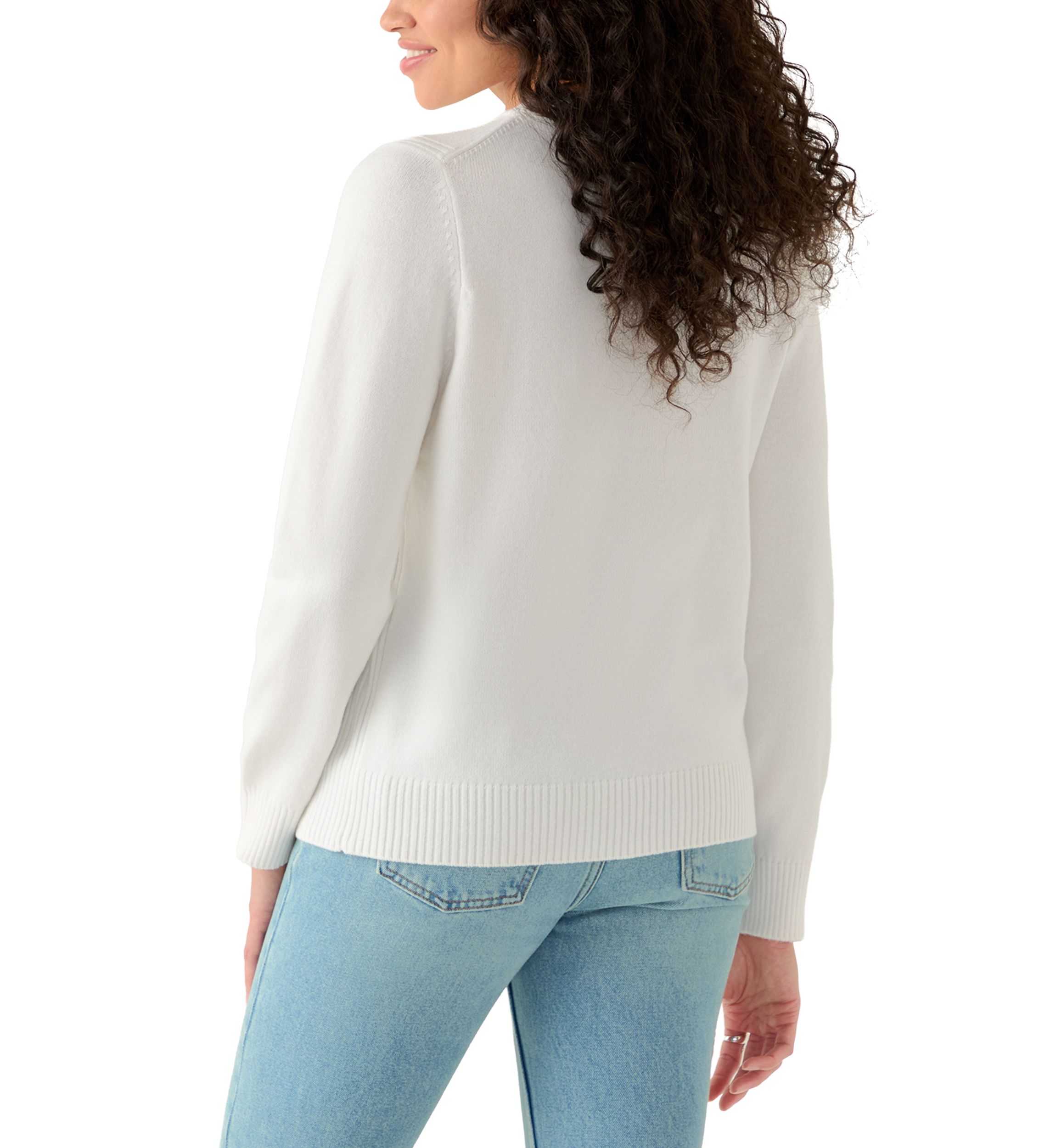 Womens Ribbed Trim Crewn Neck Sweater