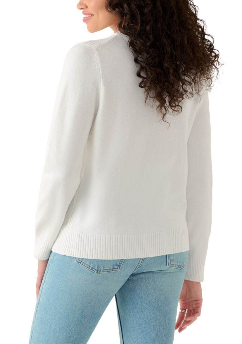 Womens Ribbed Trim Crewn Neck Sweater
