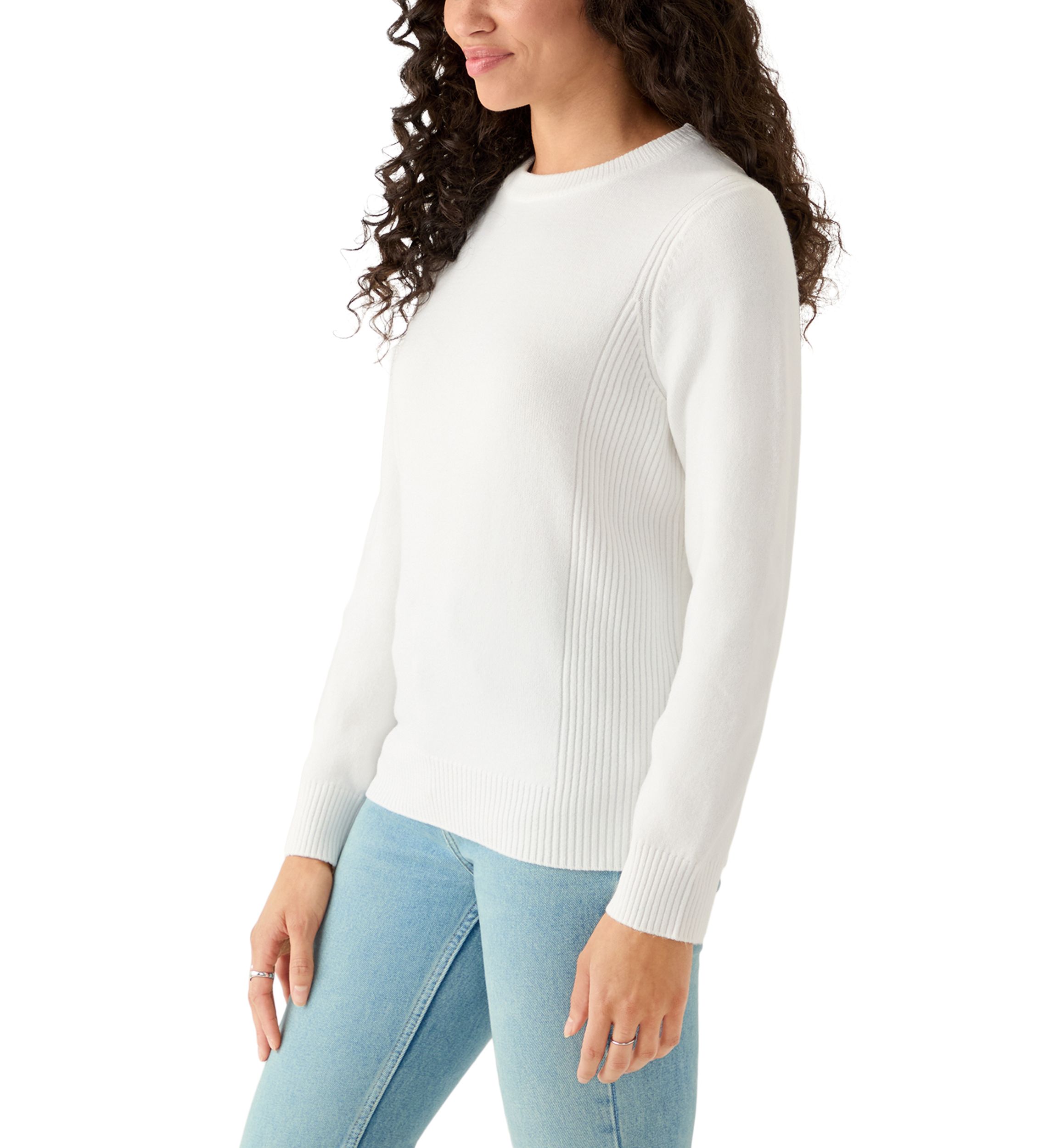 Womens Ribbed Trim Crewn Neck Sweater