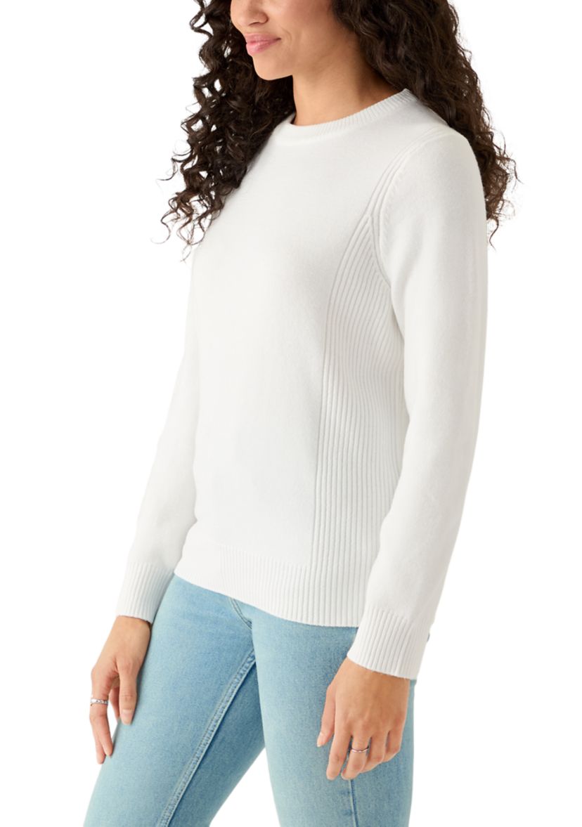 Womens Ribbed Trim Crewn Neck Sweater