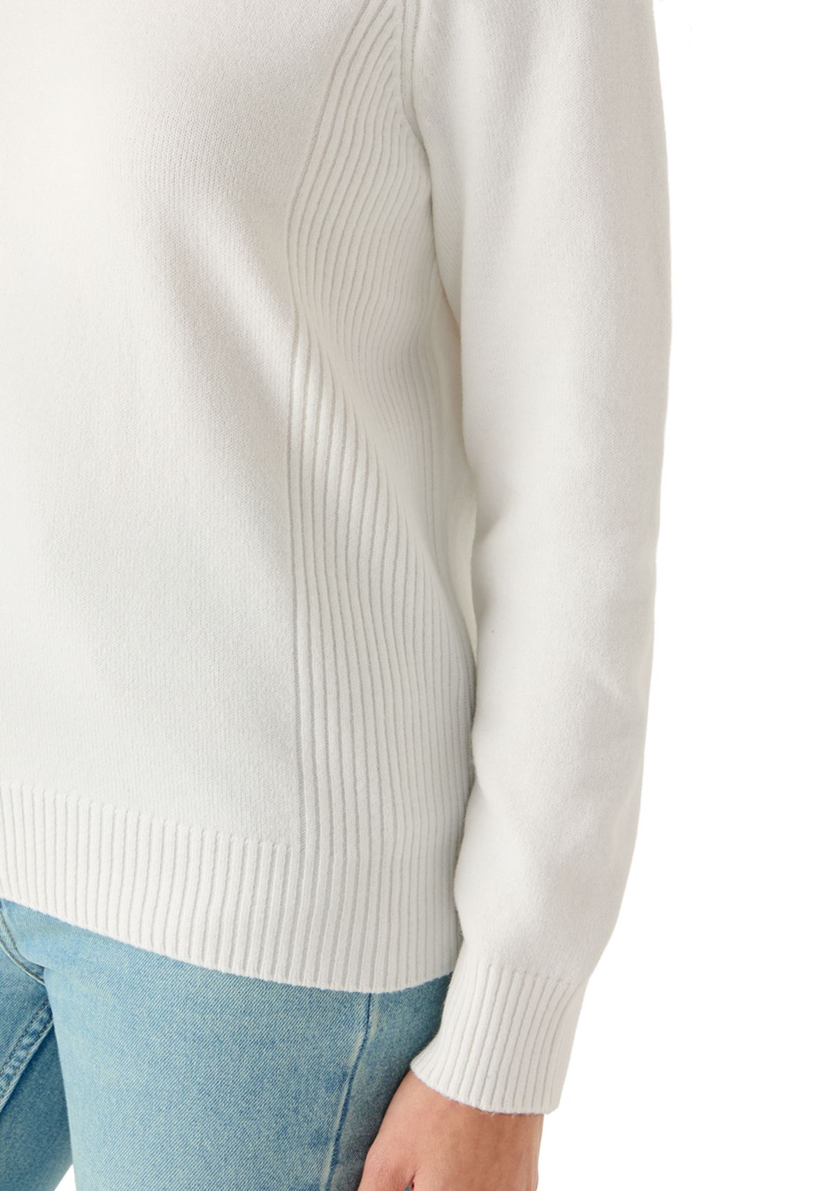 Womens Ribbed Trim Crewn Neck Sweater
