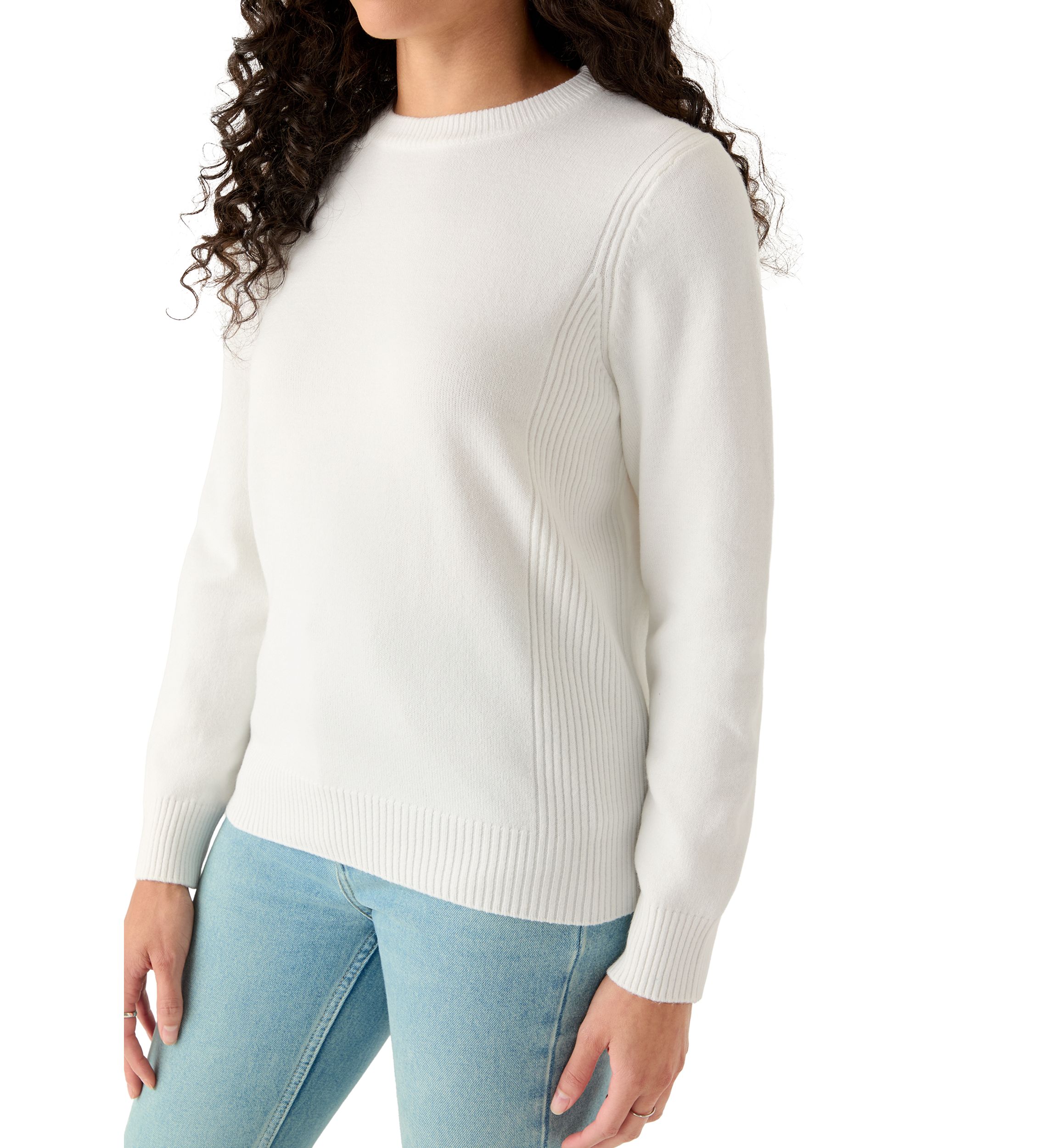 Womens Ribbed Trim Crewn Neck Sweater