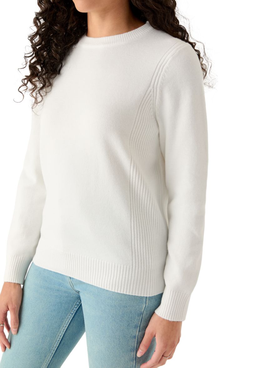 Womens Ribbed Trim Crewn Neck Sweater