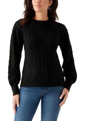 Crown & Ivy Women's Cable Sweater, Black, XXL