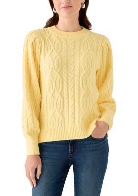 Crown & Ivy Women's Cable Sweater, Yellow, Large