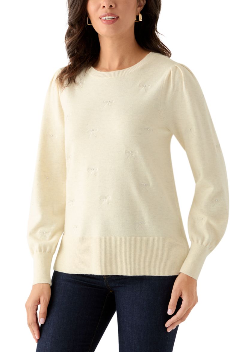 Womens Embellished Bow Tunic Sweater 