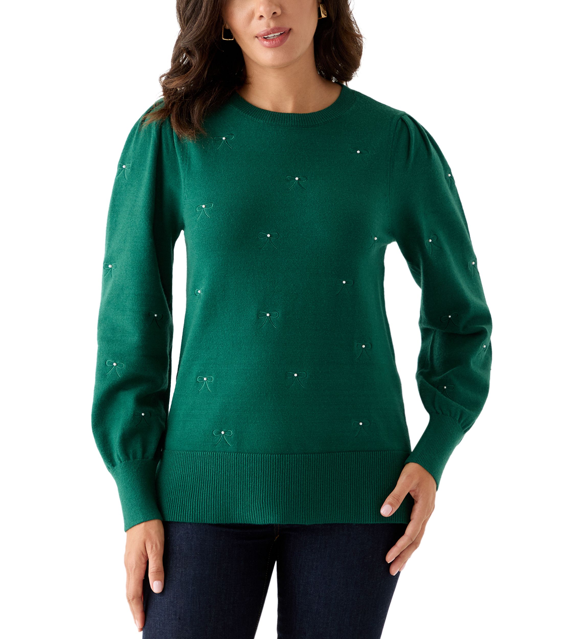 Womens Embellished Bow Tunic Sweater 