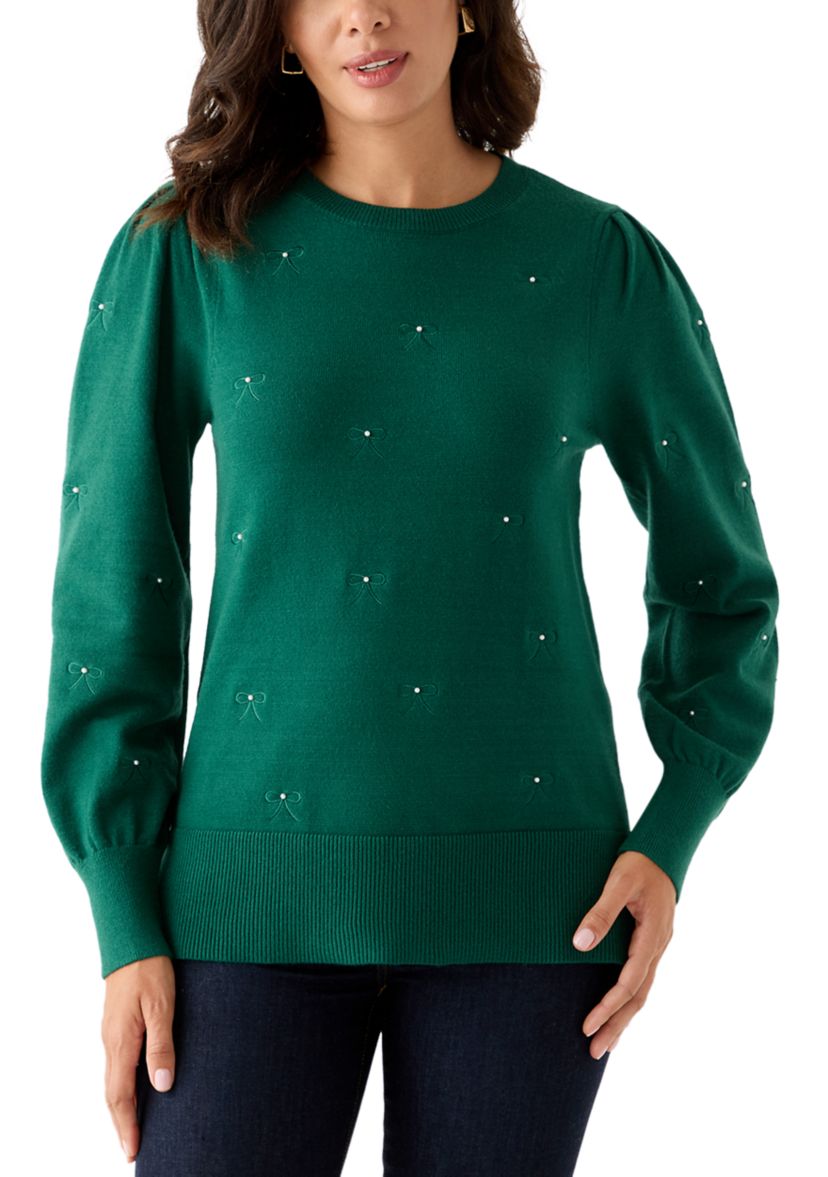 Womens Embellished Bow Tunic Sweater 