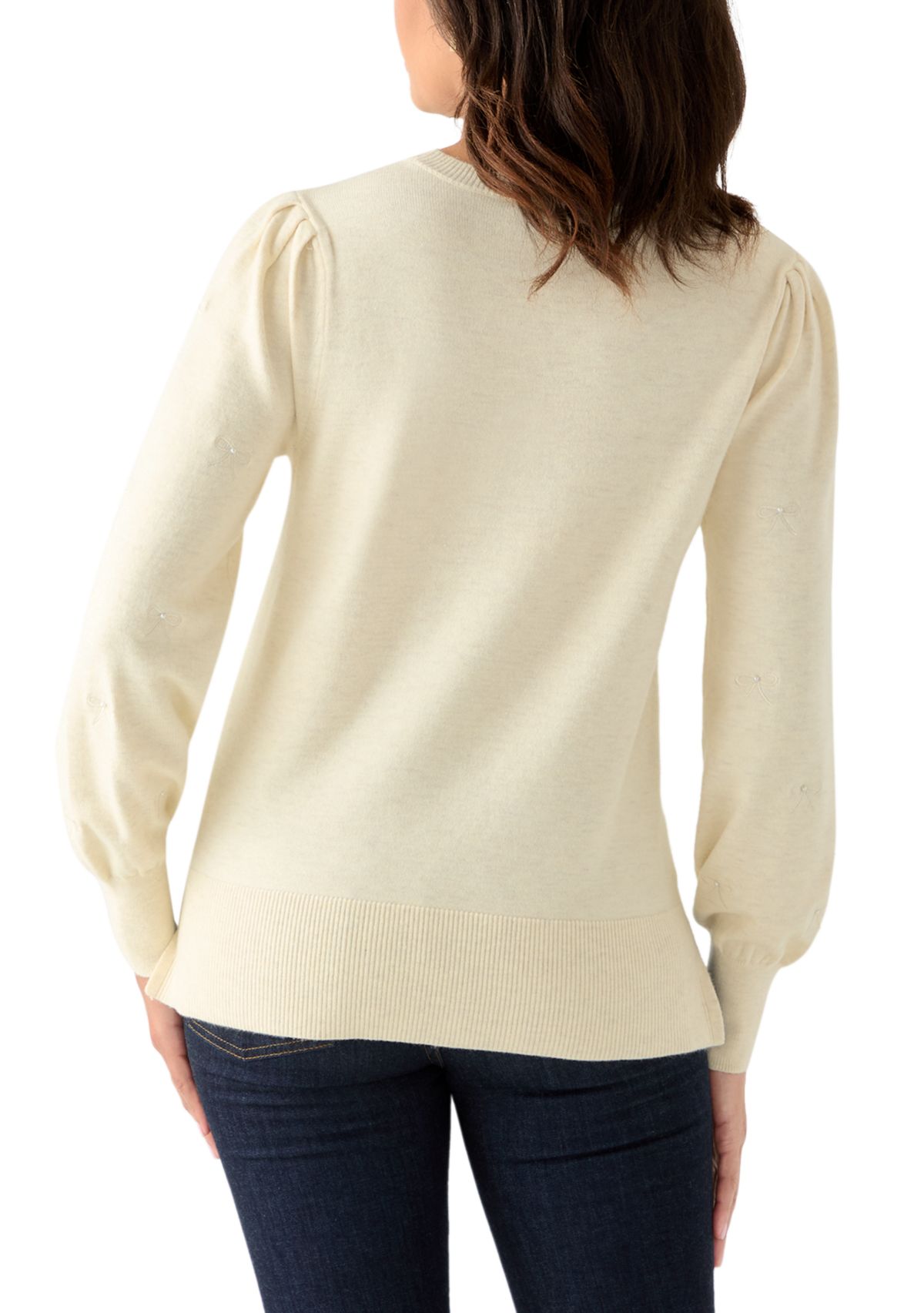 Womens Embellished Bow Tunic Sweater 