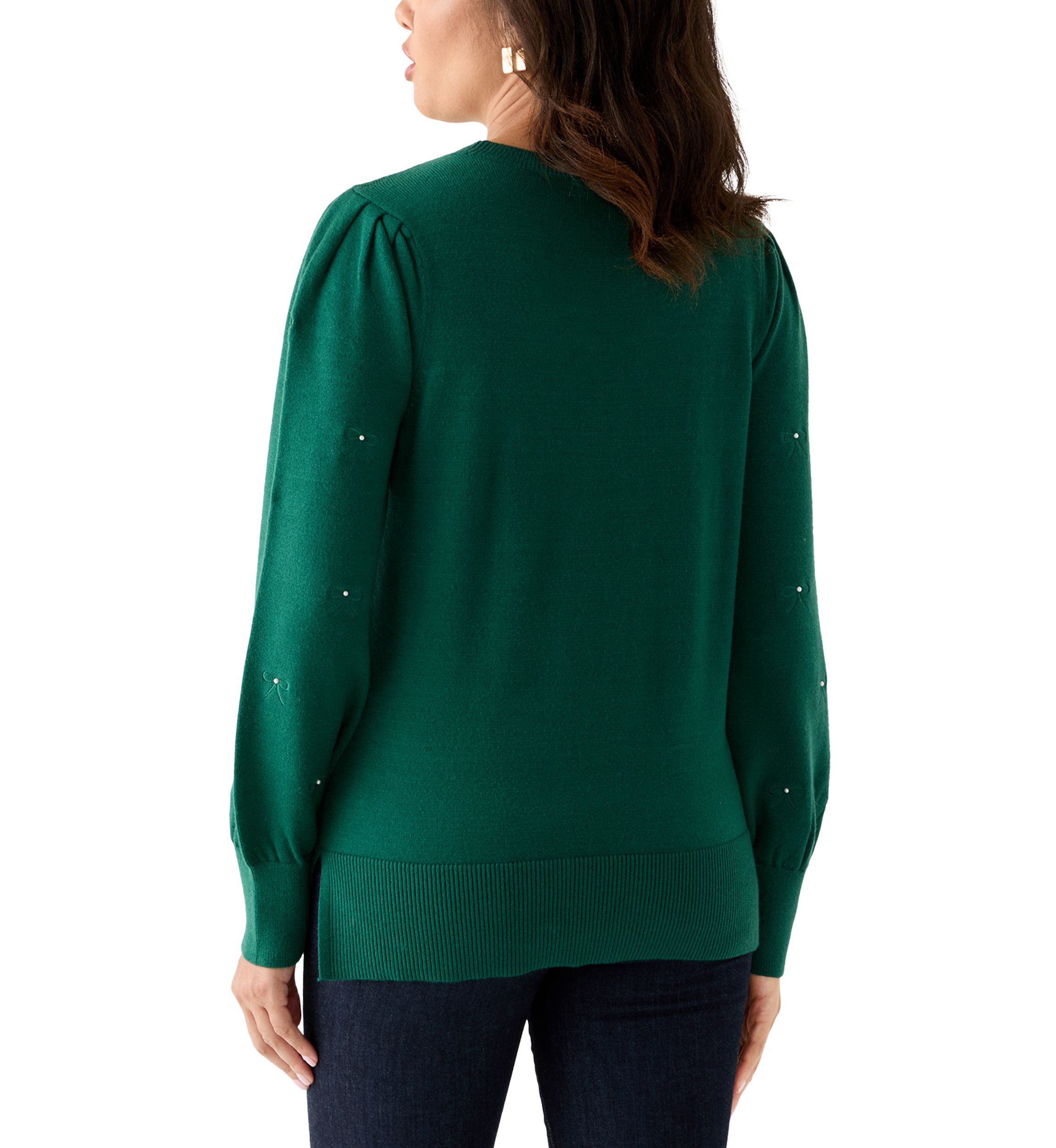 Womens Embellished Bow Tunic Sweater 