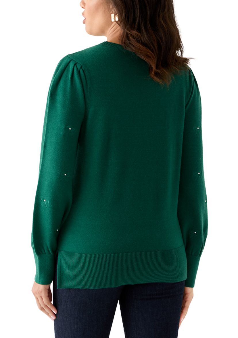 Womens Embellished Bow Tunic Sweater 