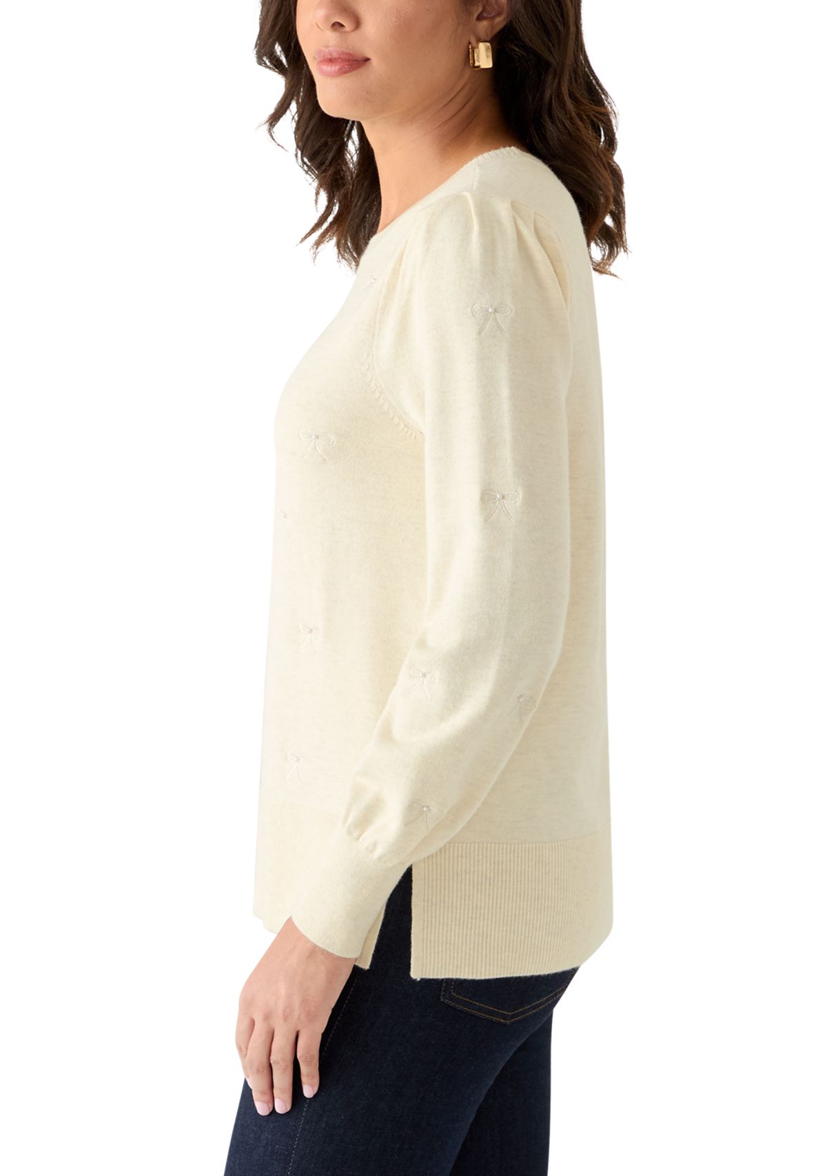 Womens Embellished Bow Tunic Sweater 