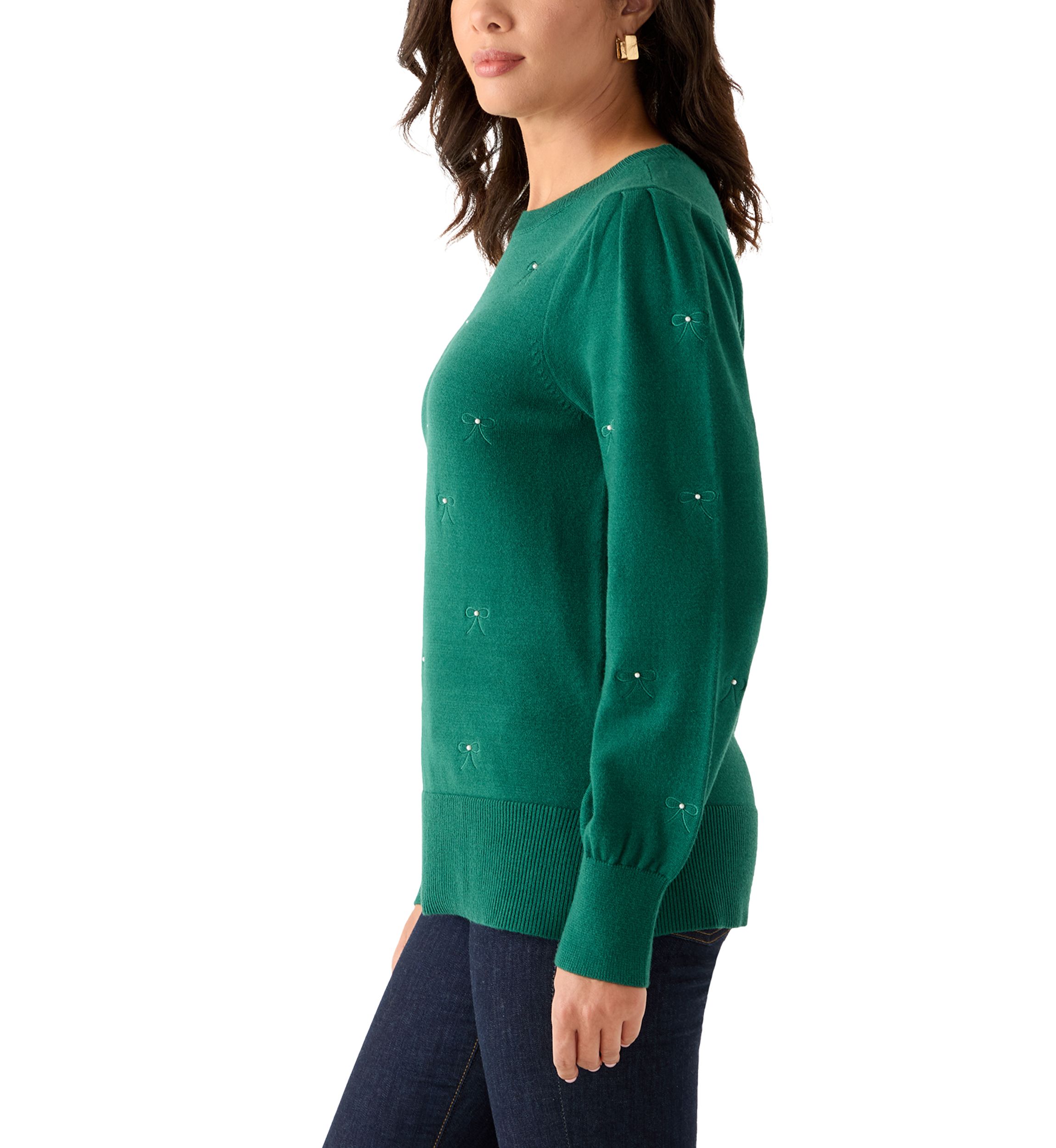 Womens Embellished Bow Tunic Sweater 