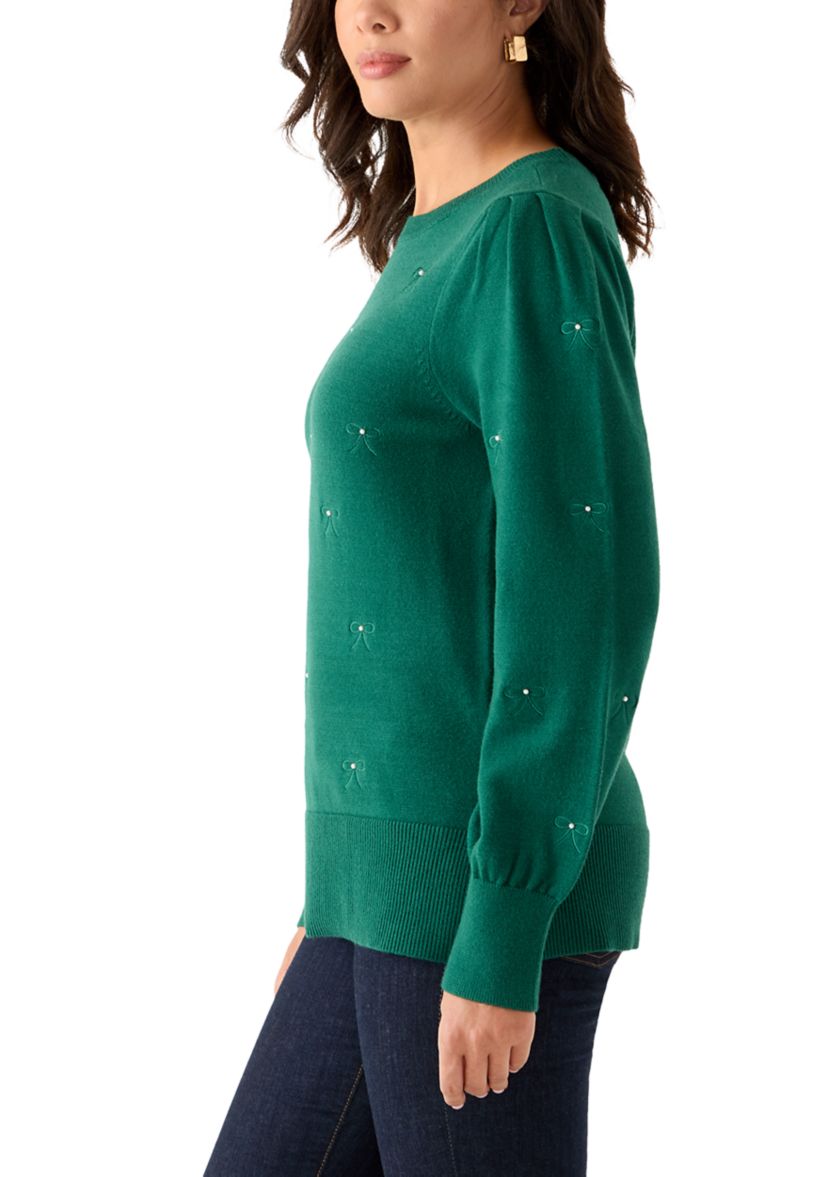 Womens Embellished Bow Tunic Sweater 