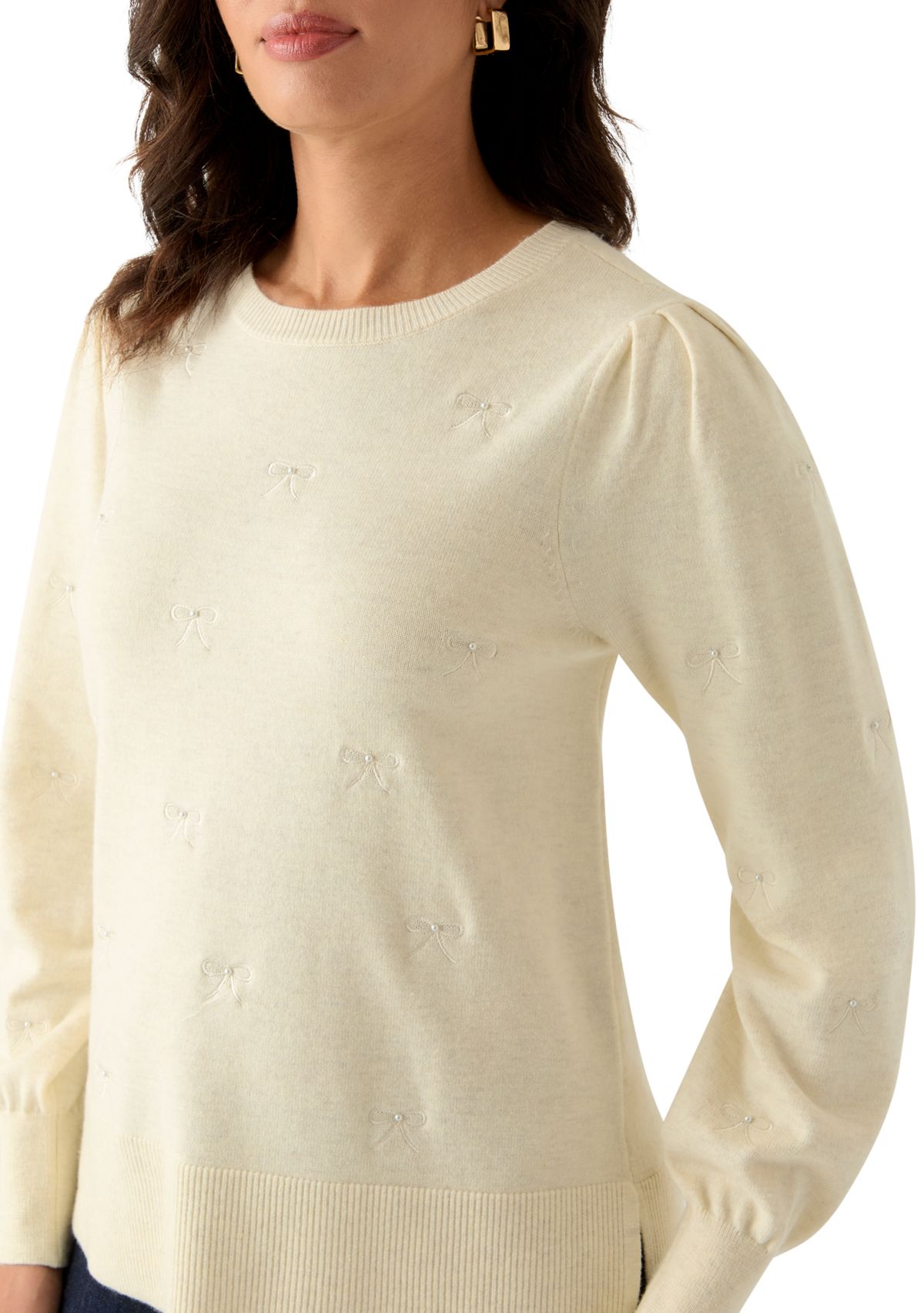 Womens Embellished Bow Tunic Sweater 