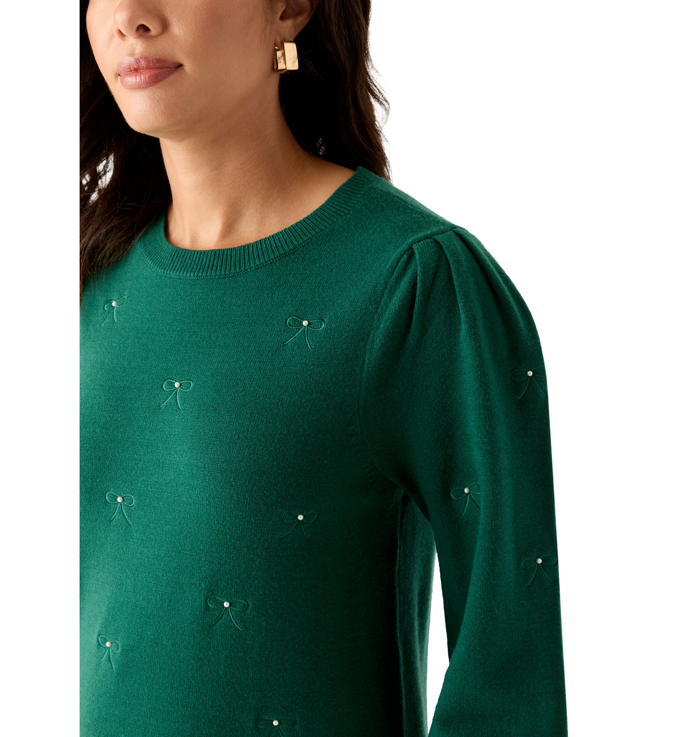 Womens Embellished Bow Tunic Sweater 