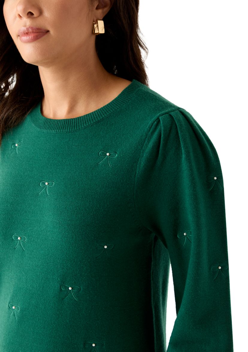 Womens Embellished Bow Tunic Sweater 