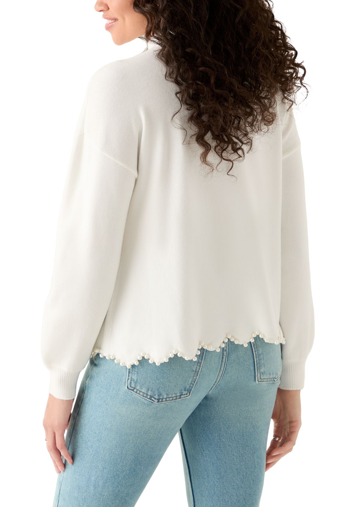 Womens Scallop Pearl Hem Sweater