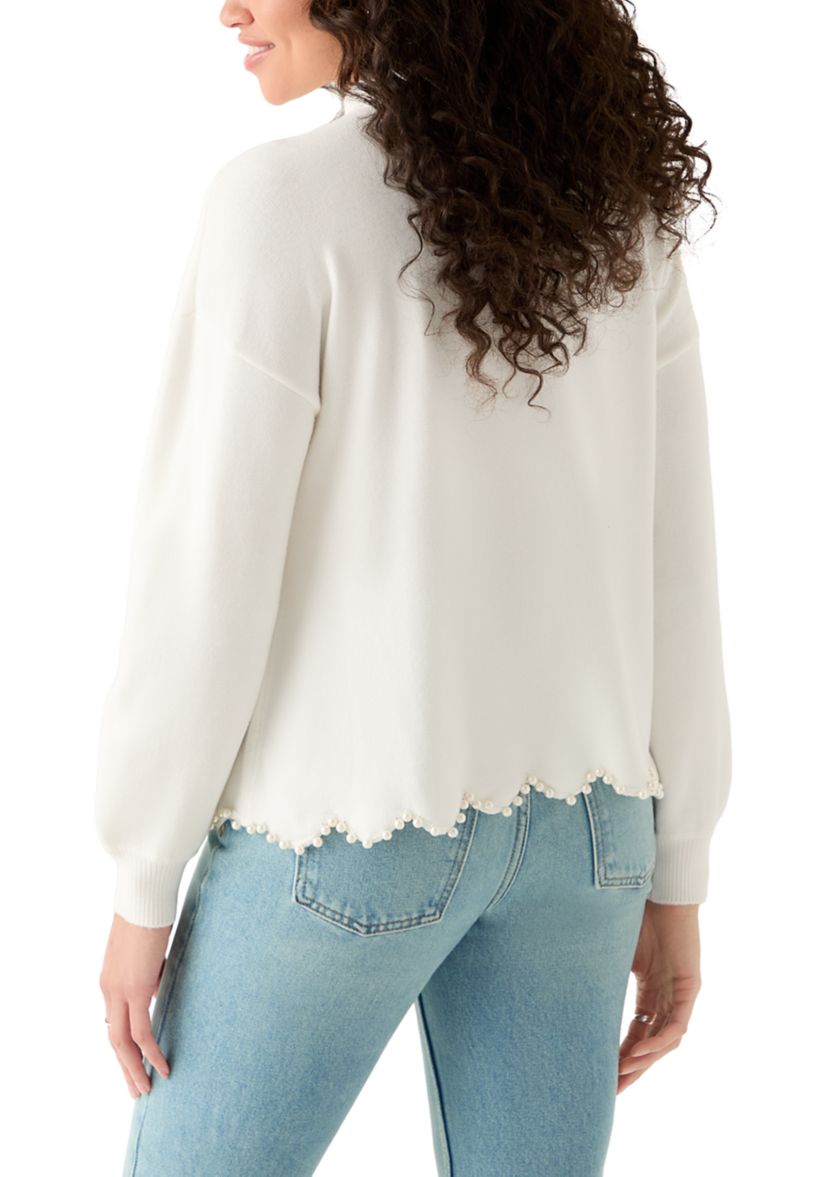 Womens Scallop Pearl Hem Sweater