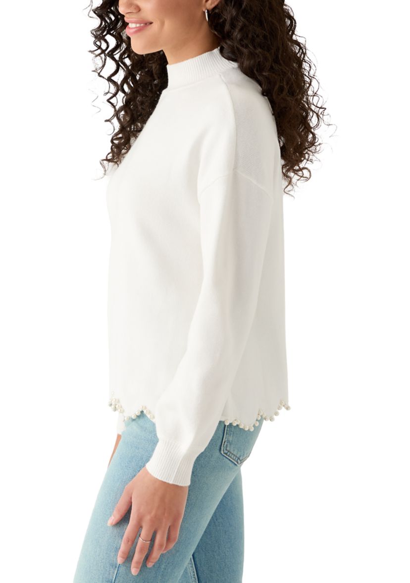 Womens Scallop Pearl Hem Sweater