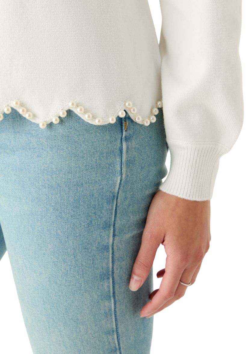 Womens Scallop Pearl Hem Sweater