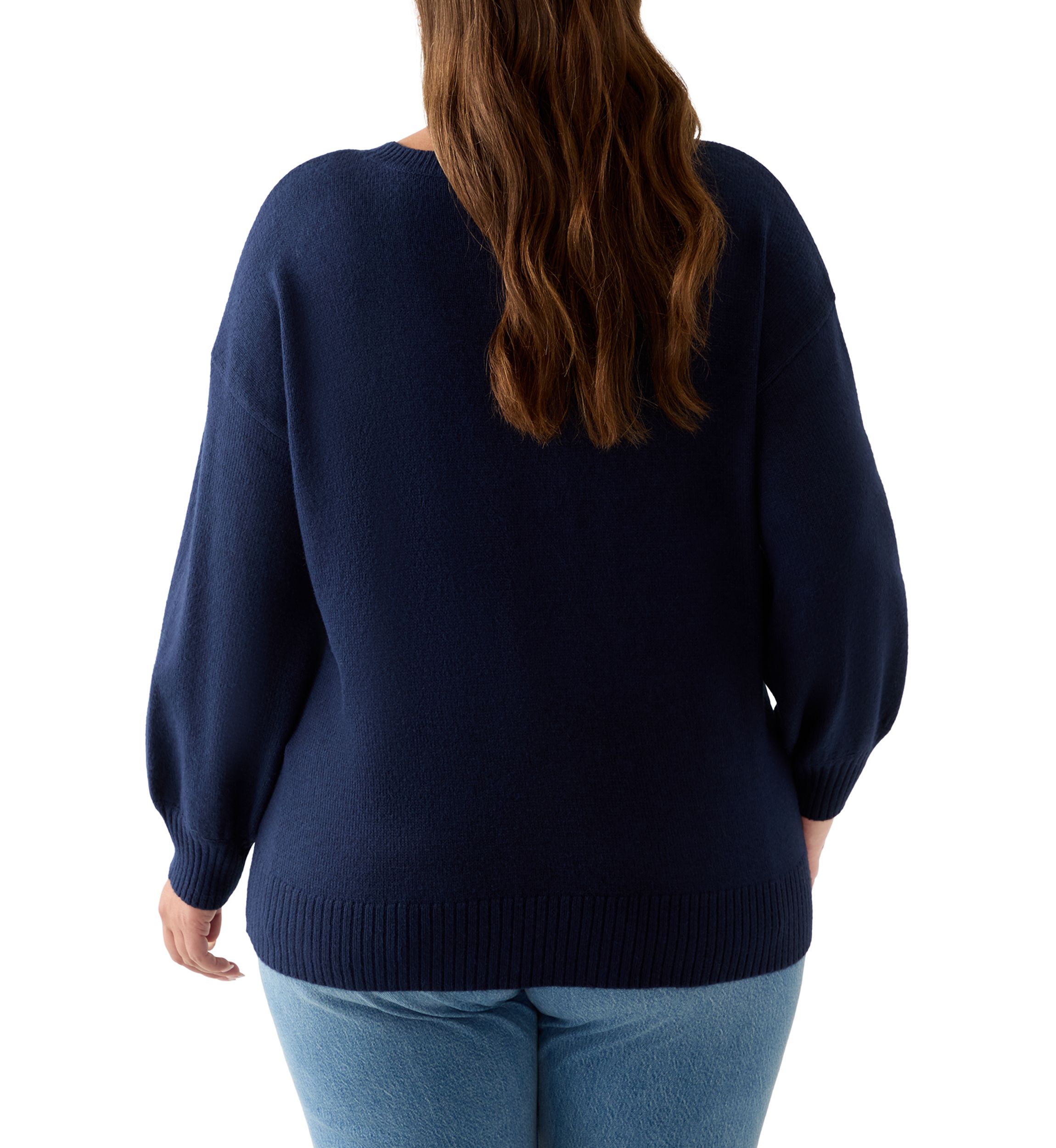  Plus Size Long Sleeve Jewel Crew Neck Sweater 