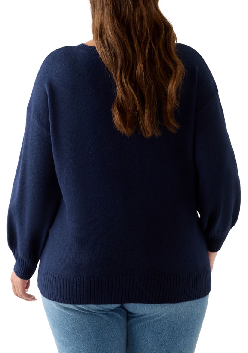  Plus Size Long Sleeve Jewel Crew Neck Sweater 