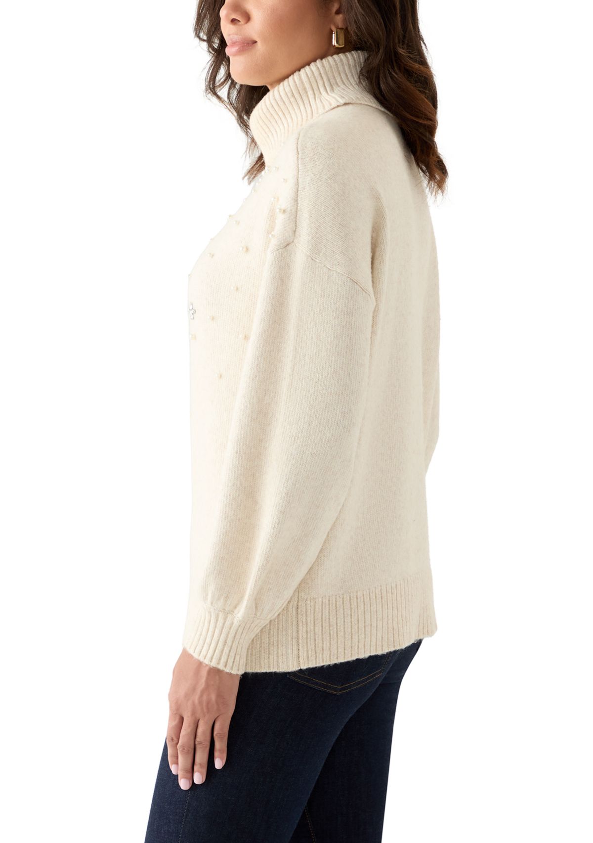Womens Long Sleeve Jewel Turtleneck Sweater