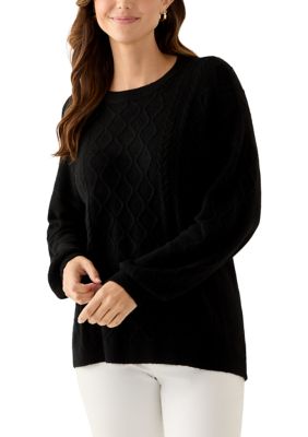 Crown & Ivy Women's Long Sleeve Tunic Sweater, Black, XS