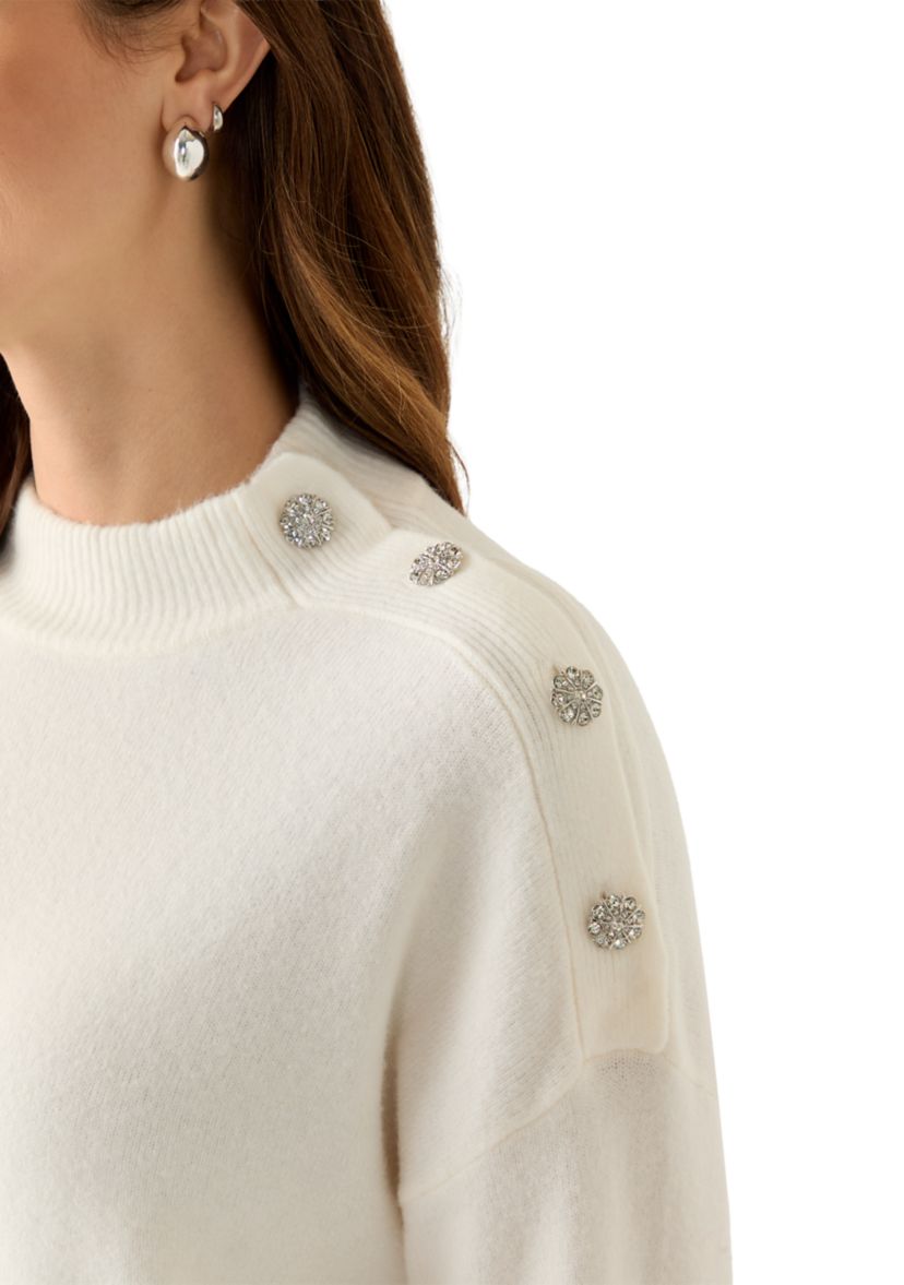 Womens Long Sleeve Jewel Buttoned Shoulder Sweater